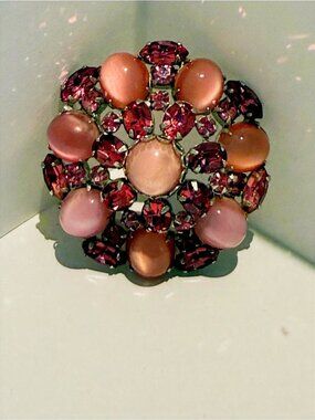 Vintage Pink Crystal Floral Cluster Brooch